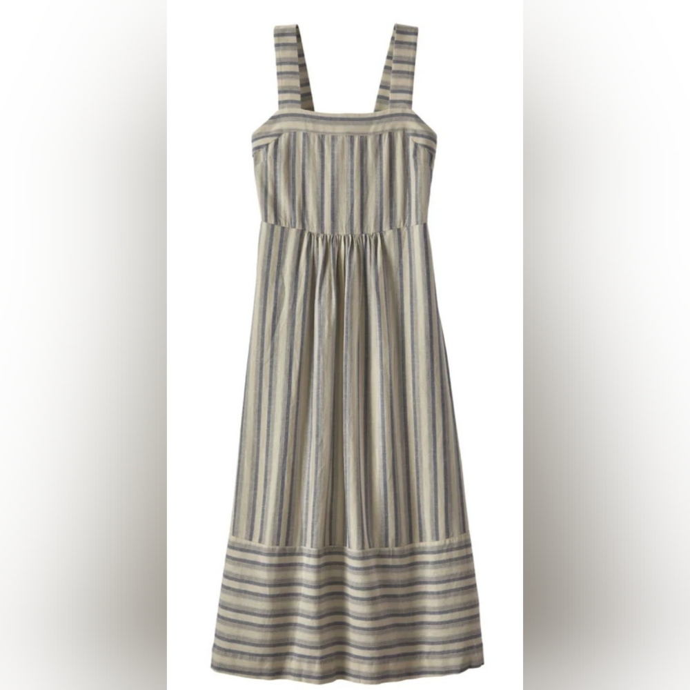 Patagonia Hemp Blend Blue Stripe Garden Island Midi Length Dress Size XL
